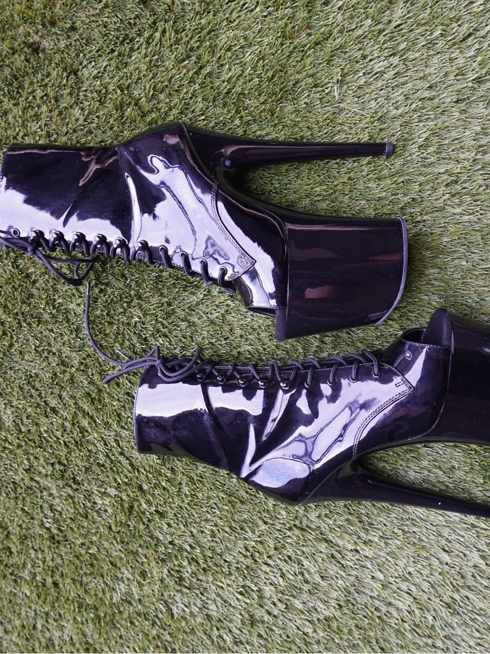 Flamingo 1021 Black Patent Platform Lace-Up Ankle Boots